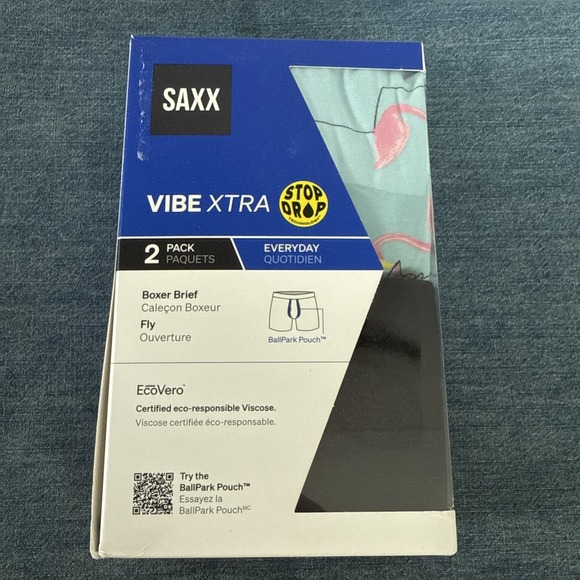 Saxx Vibe Xtra 2 Pack (Drink Of Flaming/Black) Size L Boxer Brief Breathable - Picture 1 of 7